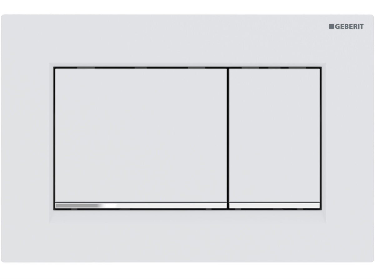 Geberit Sigma30 Flush Plate - Matt White Finish, Chrome Trim