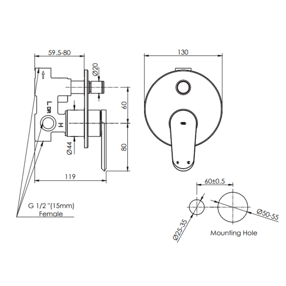 Oakley Diverter Wall Mixer Trim and In-Wall Rough-In Body - Reno Spares