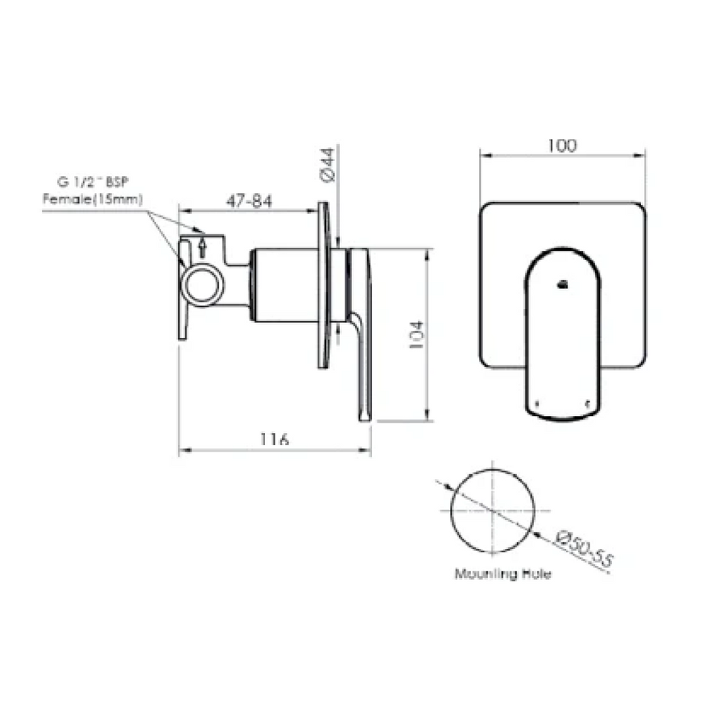 Corban Shower Mixer Trim and In-Wall Rough-In Body - Reno Spares