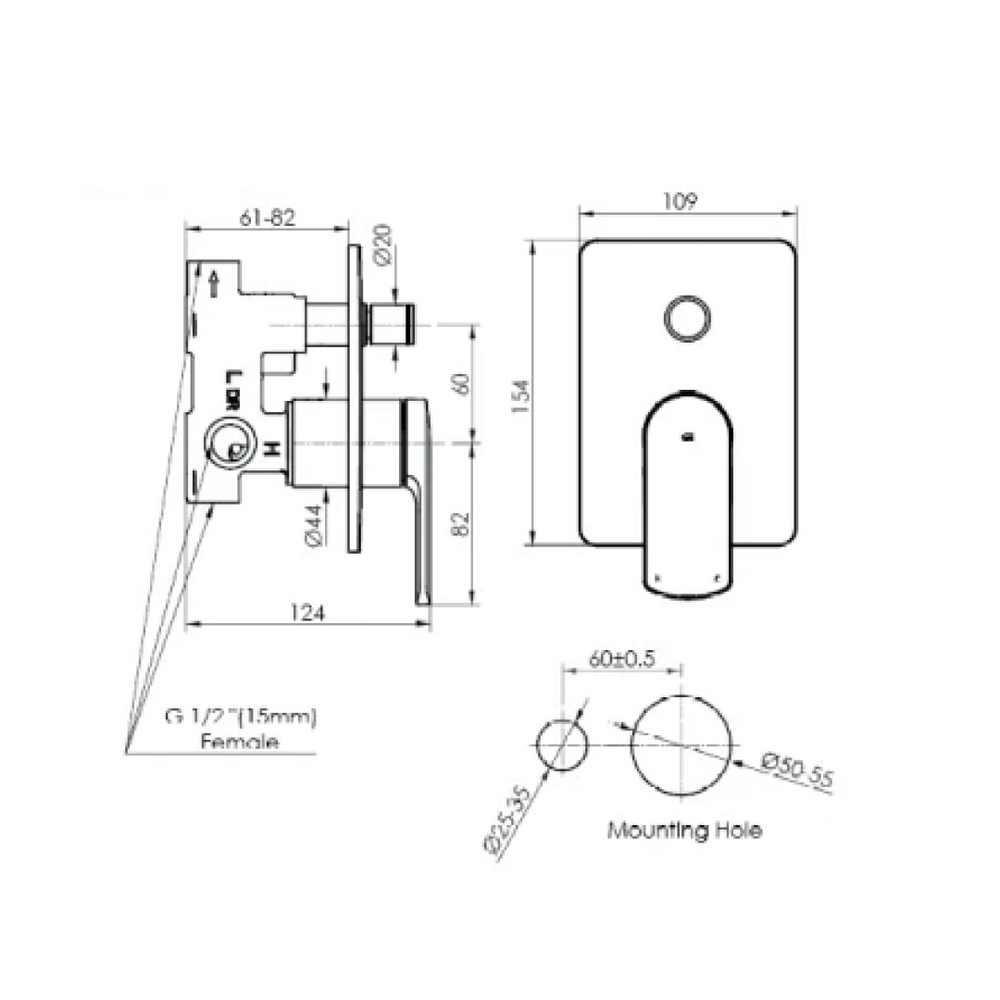 Corban Diverter Wall Mixer Trim and In-Wall Rough-In Body - Reno Spares