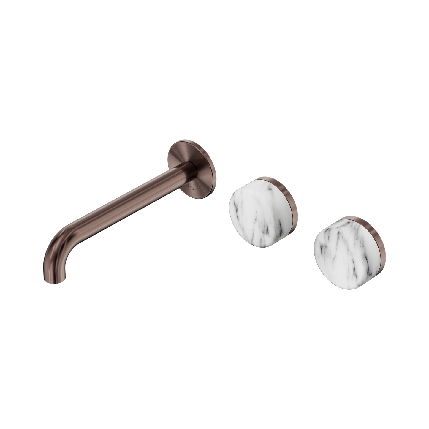Serenity Wall Basin Set 185mm Offset Spout With Arabescato Corchia Handle Brushed Bronze