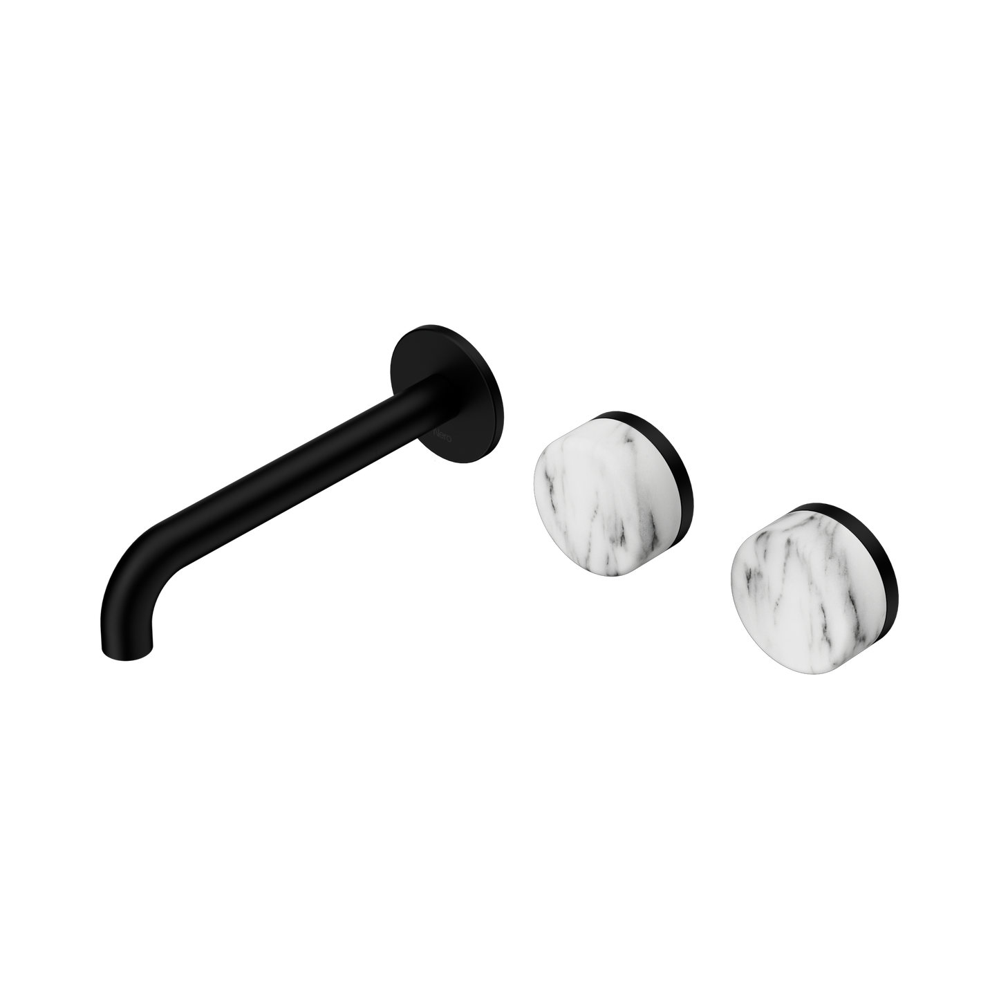 Serenity Wall Basin Set 185mm Offset Spout With Arabescato Corchia Handle Matte Black