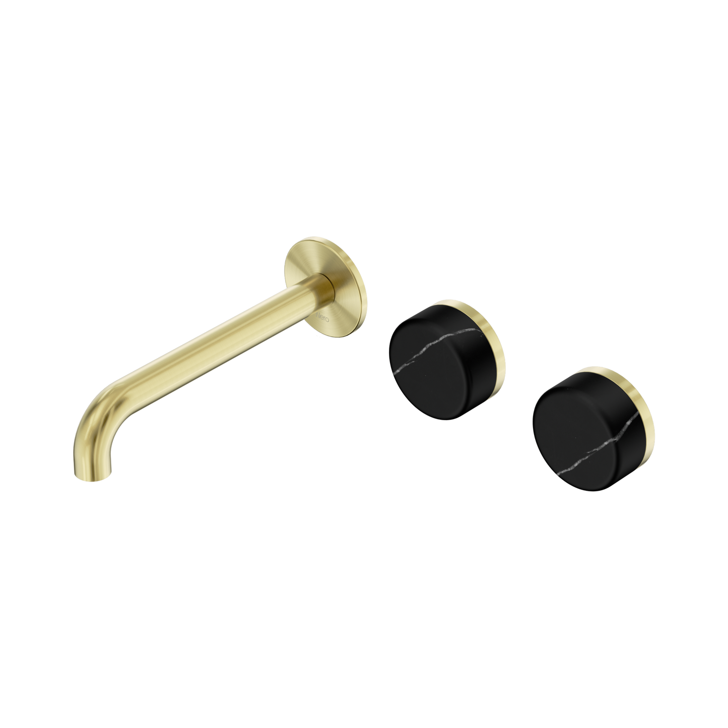 Serenity Wall Basin Set 185mm Offset Spout With Marquina Black Handle Brushed Gold