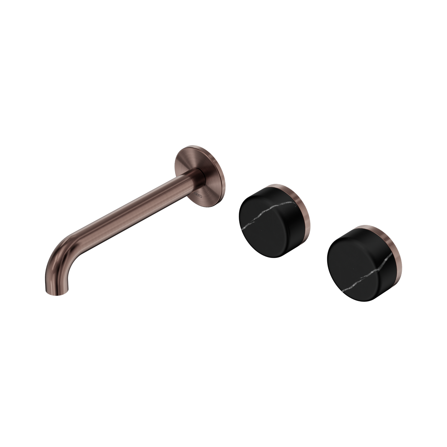 Serenity Wall Basin Set 185mm Offset Spout With Marquina Black Handle Brushed Bronze