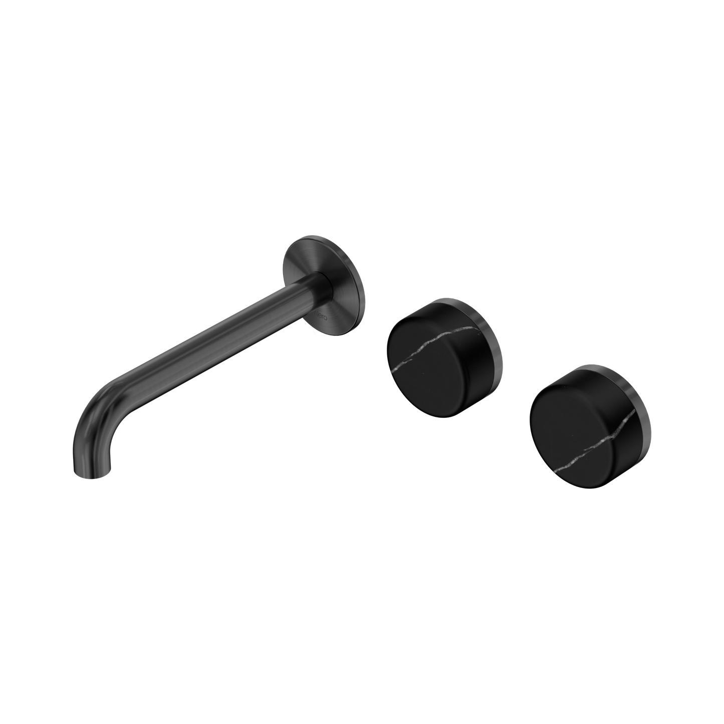 Serenity Wall Basin Set 185mm Offset Spout With Marquina Black Handle Gun Metal