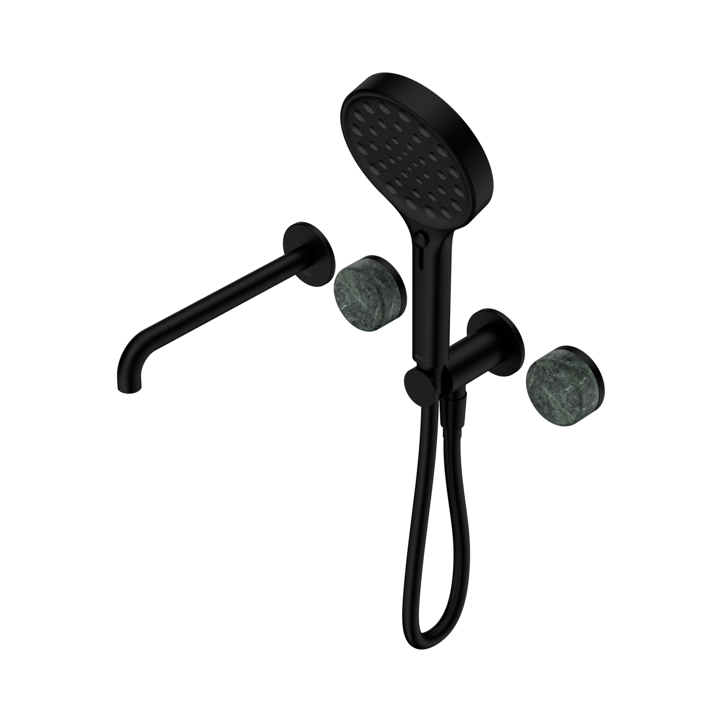 Serenity Progressive Shower System With Spout With Verde Alpi Handle And Serenity Hand Shower Matte Black