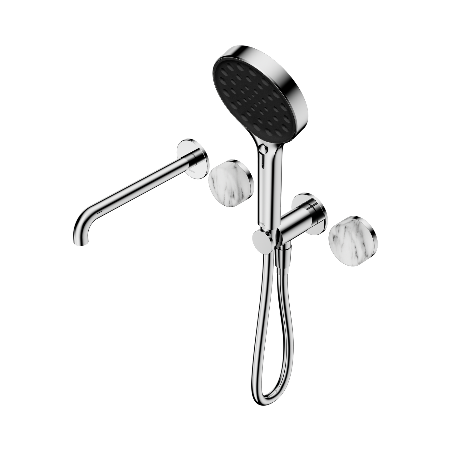 Serenity Progressive Shower System With Spout With Arabescato Corchia Handle And Serenity Hand Shower Chrome