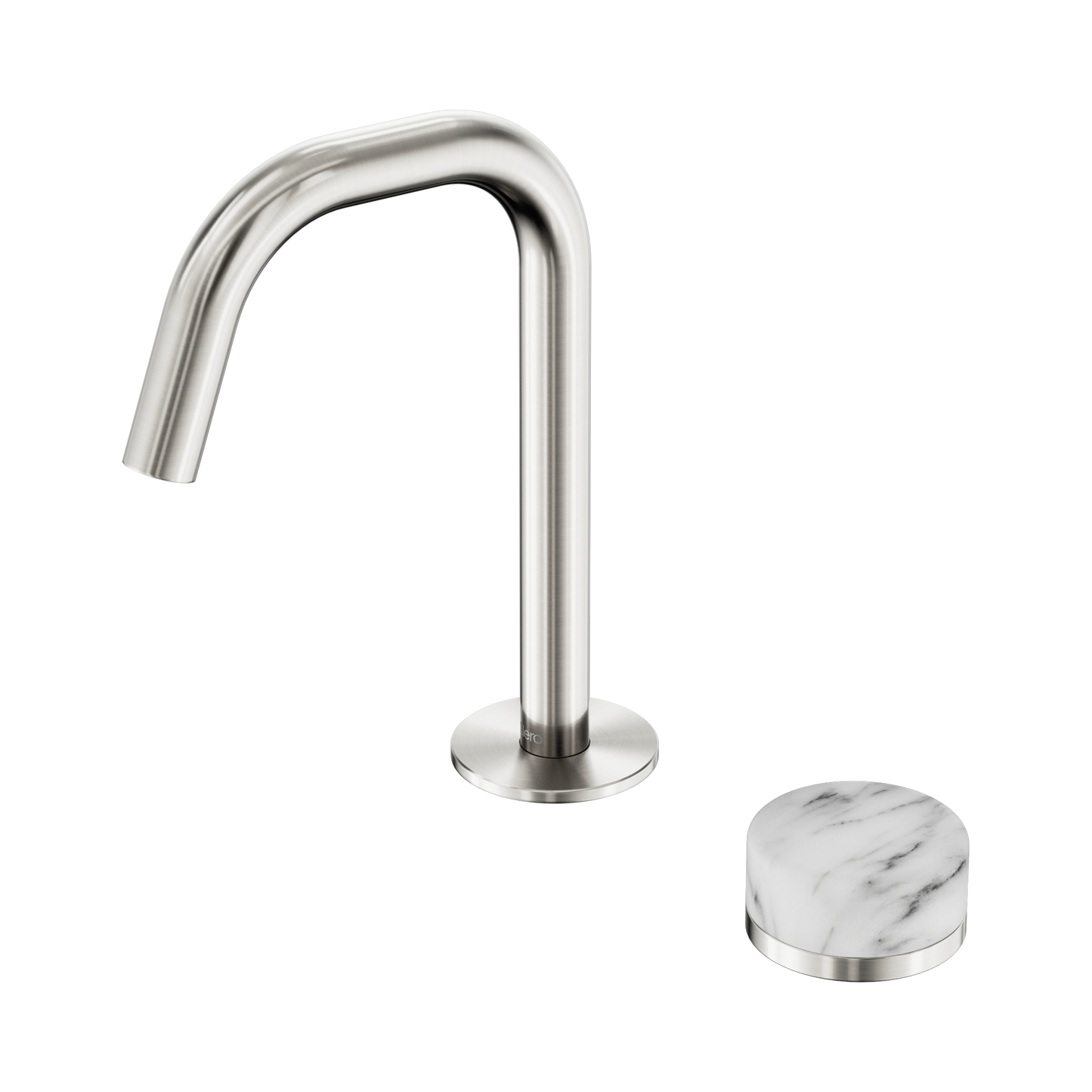Serenity Progressive Basin Mixer Edge Spout With Arabescato Corchia Handle Brushed Nickel