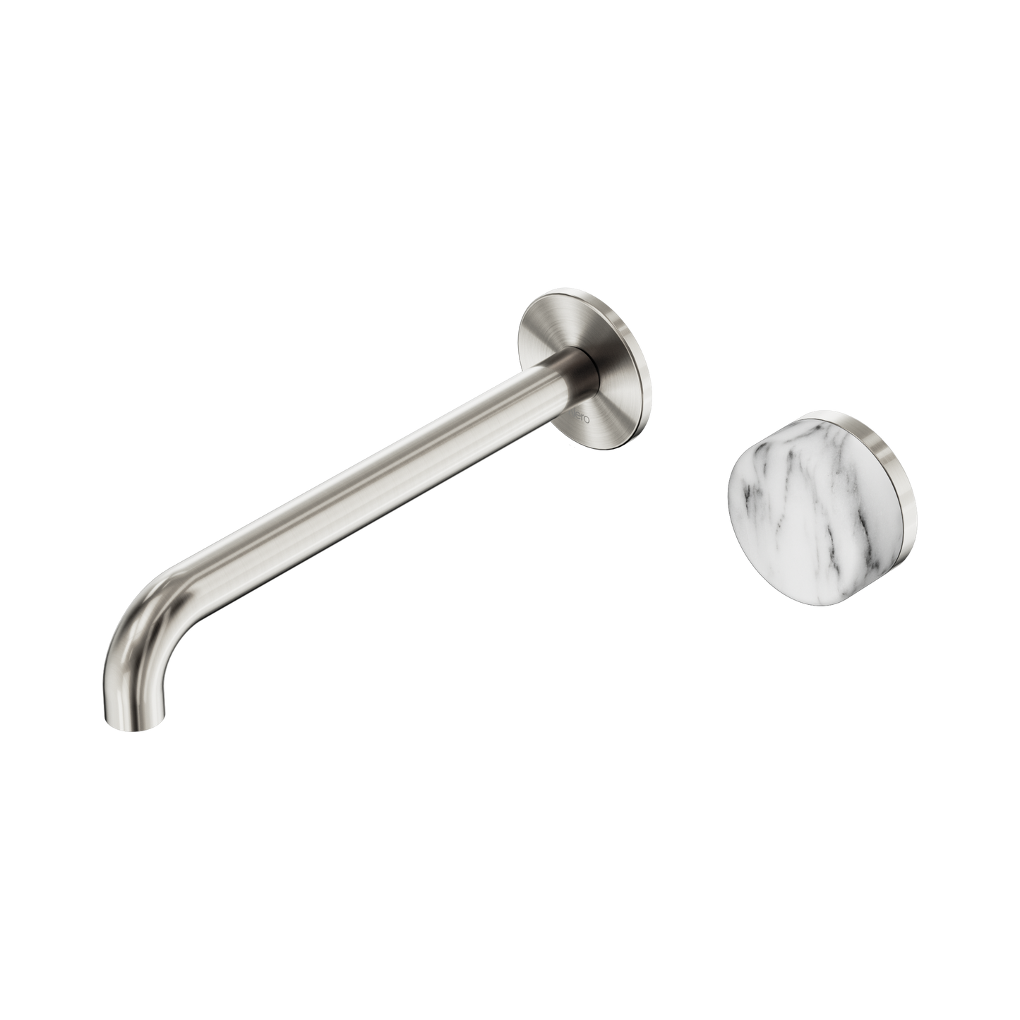 Serenity Progressive Wall Basin Mixer 220mm Spout With Arabescato Corchia Handle Brushed Nickel
