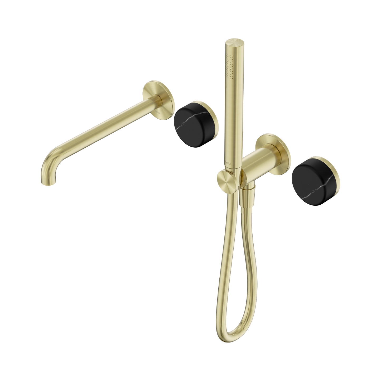 Serenity Progressive Shower System With Spout With Marquina Black Handle And Slim Shower Brushed Gold