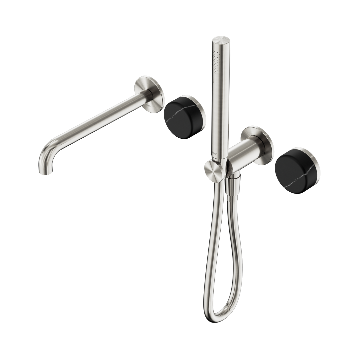 Serenity Progressive Shower System With Spout With Marquina Black Handle And Slim Shower Brushed Nickel
