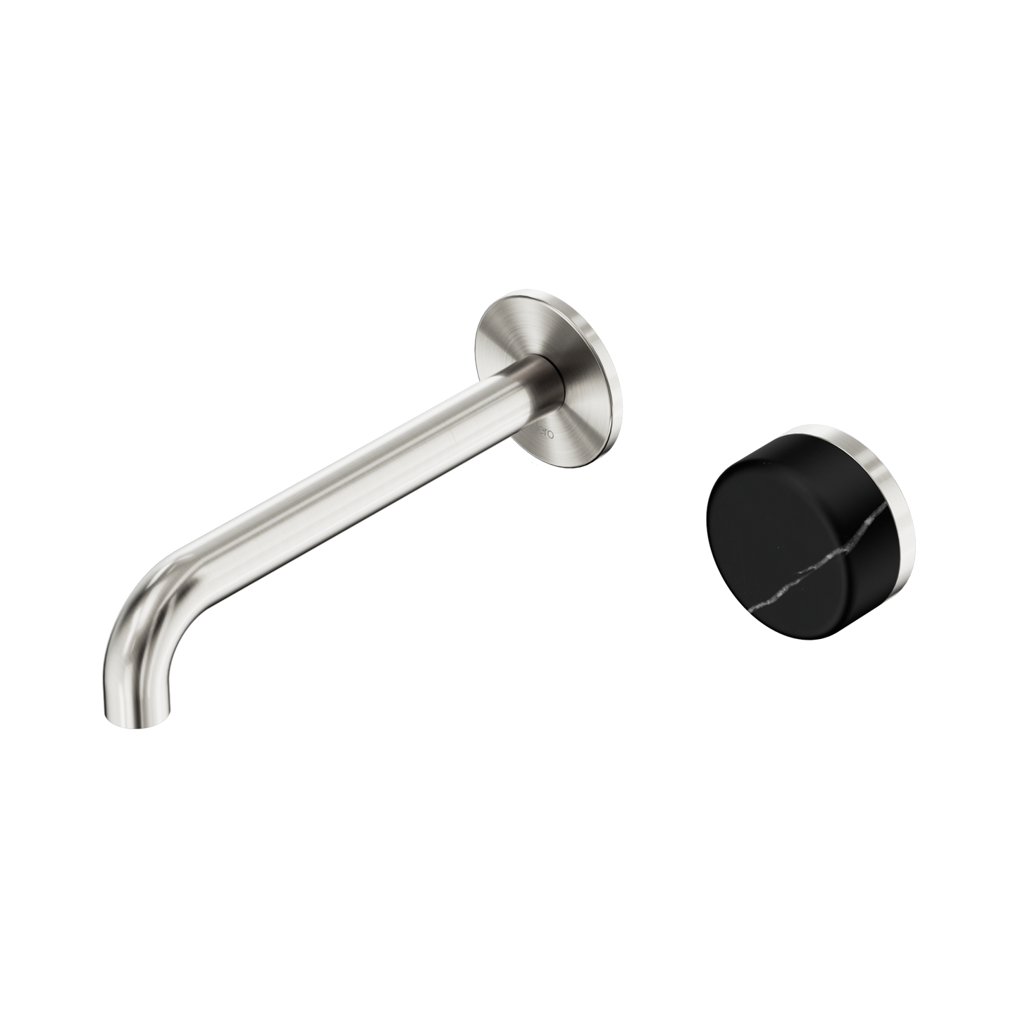 Serenity Progressive Wall Basin Mixer 185mm Spout With Marquina Black Handle Brushed Nickel