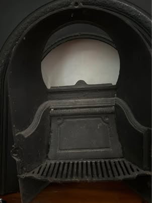 EDWARDIAN TALL OAK FIRE SURROUND MIRROR MANTLEPIECE WITH CAST IRON FIREPLACE