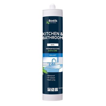 Bostik Kitchen & Bathroom Silicone, Acetic Cure, White 300ml
