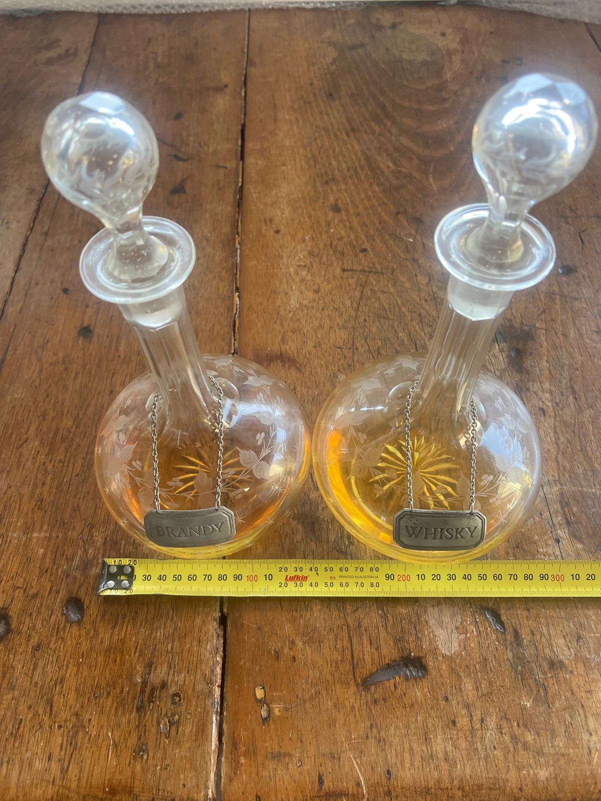 Antique Whiskey & Brandy Decanter - with Labels - Reno Spares