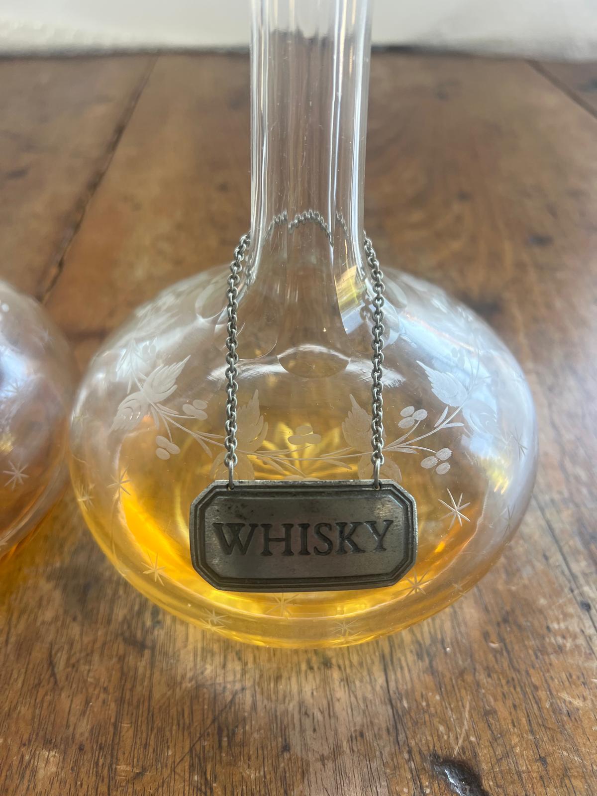 Antique Whiskey & Brandy Decanter - with Labels - Reno Spares