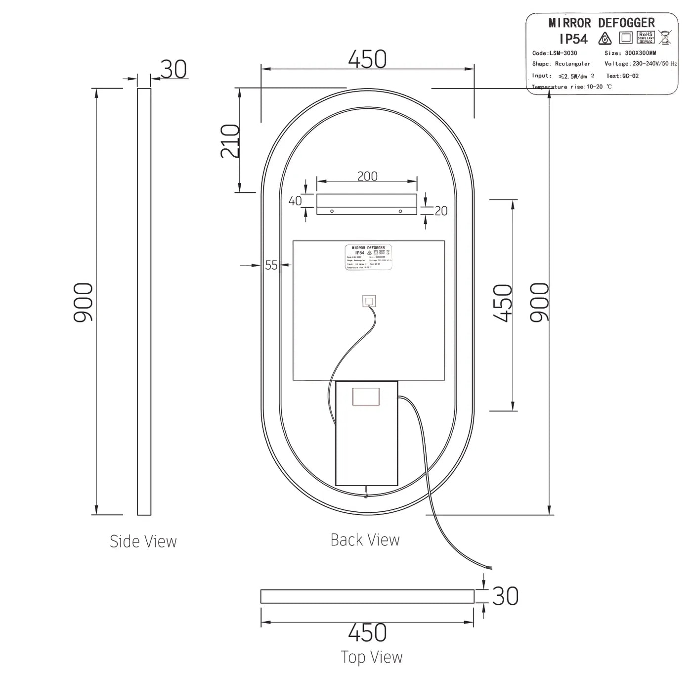 Otti LED Noosa Metal Frame Oval Mirror 900x450mm