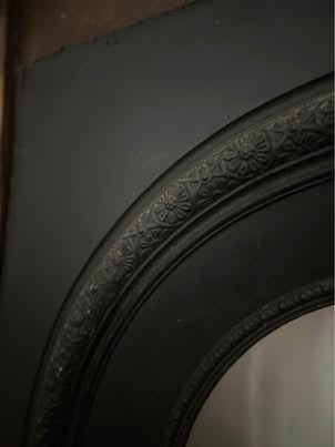 EDWARDIAN TALL OAK FIRE SURROUND MIRROR MANTLEPIECE WITH CAST IRON FIREPLACE