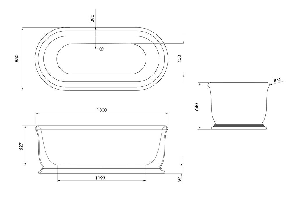 Camden 180 x 85 TitanCast Solid Surface Freestanding Bath - Satin Silk White