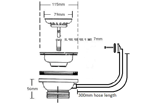 Turner Hastings 90x50 Steel Basket Waste with Overflow Kit & Long Bolt