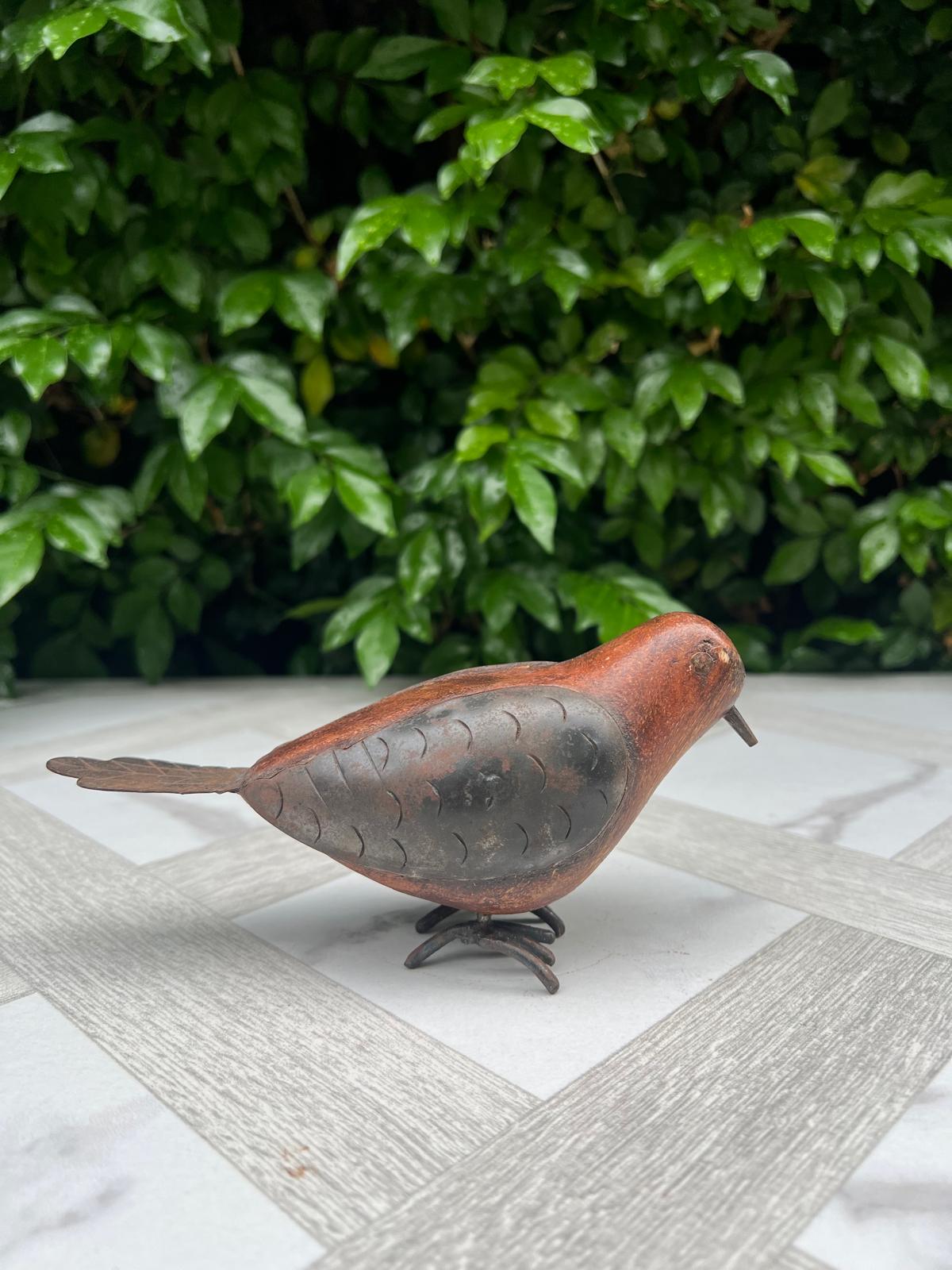 Vintage Folk Art Hand Carved wooden Bird. wood and Metal - Reno Spares