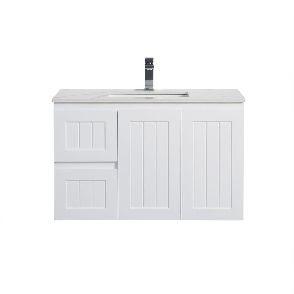 900mm Acacia Wall Hung Vanity PVC Left Side Drawers - Cabinet Only - Matte White