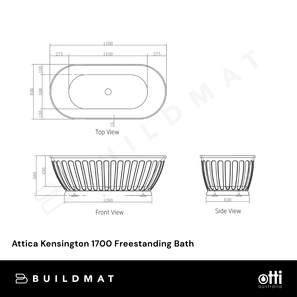 Otti Attica Kensington 1700 Freestanding Bath Matte White