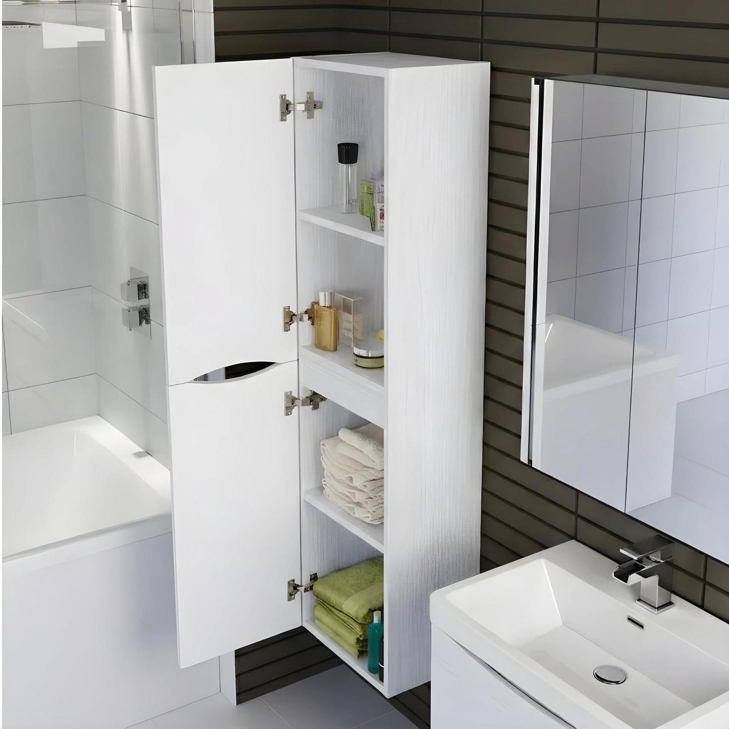 BELBAGNO ANCONA WOOD WALL HUNG TALL BOY 400MM X 1500MM