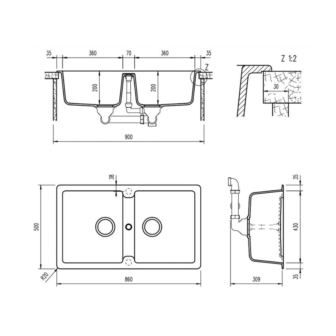 Abey Schock Typos Undermount Double Bowl Sink NTH