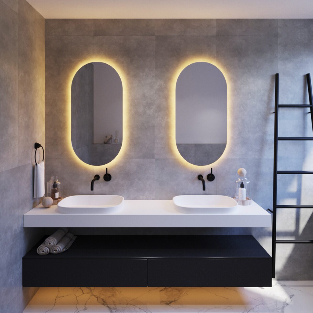 Thermogroup Backlit Pill Shape Mirror with Warm Light 500x1000x45mm 61Watts