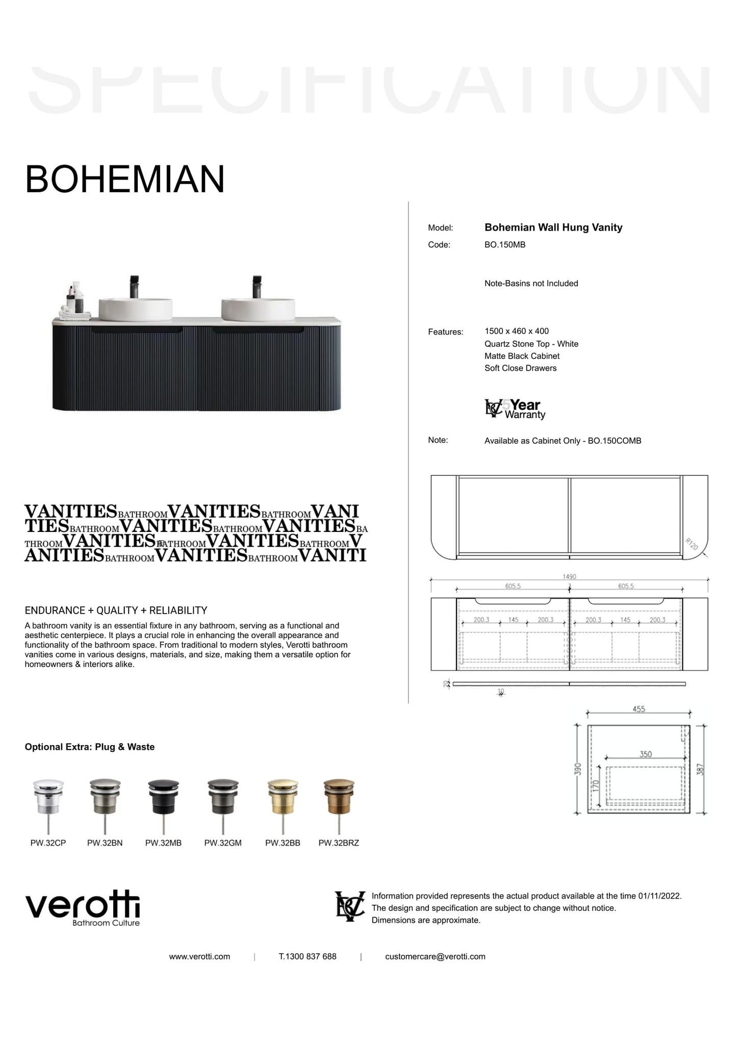 BOHEMIAN 1500 DOUBLE BOWL VANITY