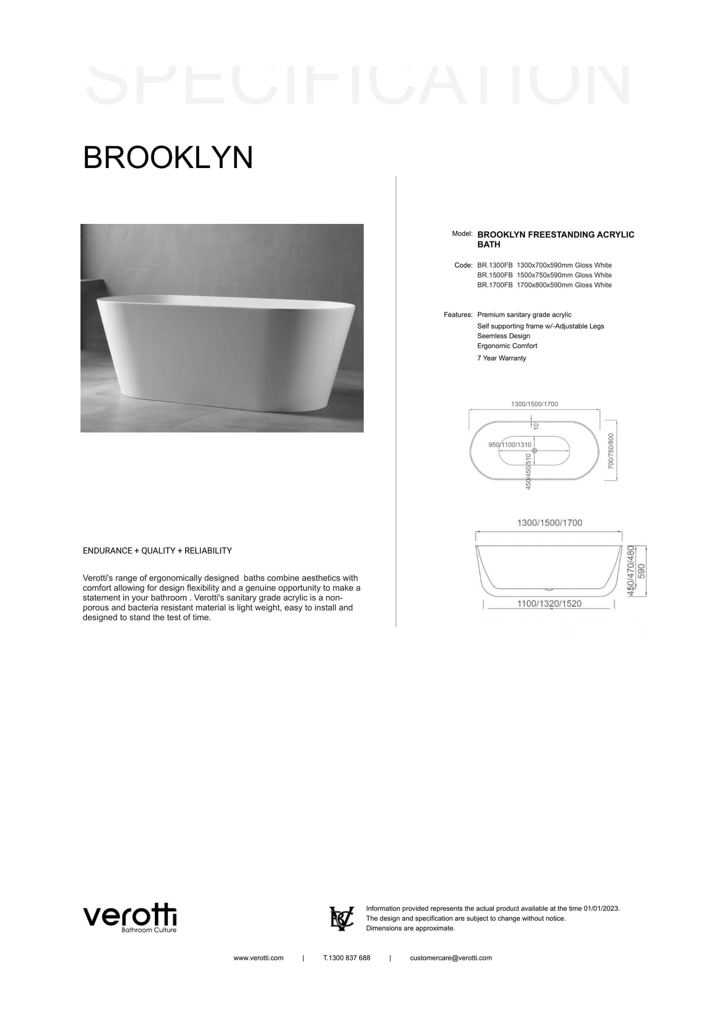BROOKLYN FREESTANDING ACRYLIC BATH