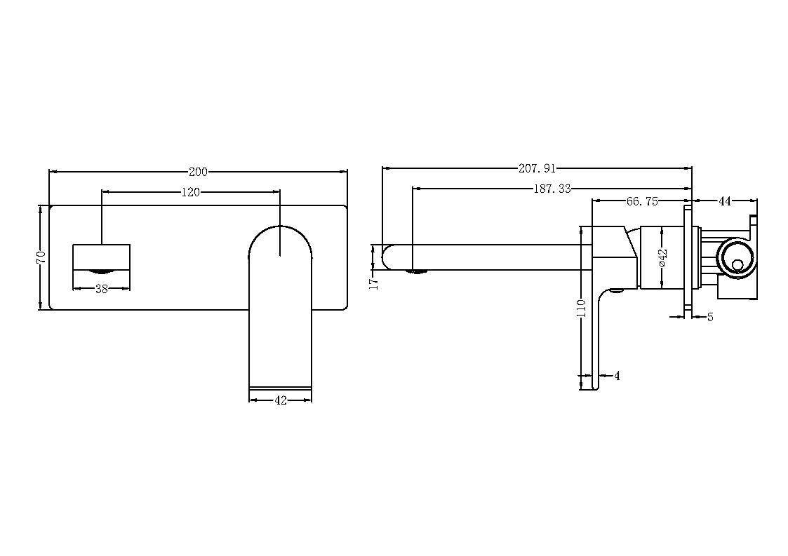 Nero Bianca Wall Mixer 200mm Spout