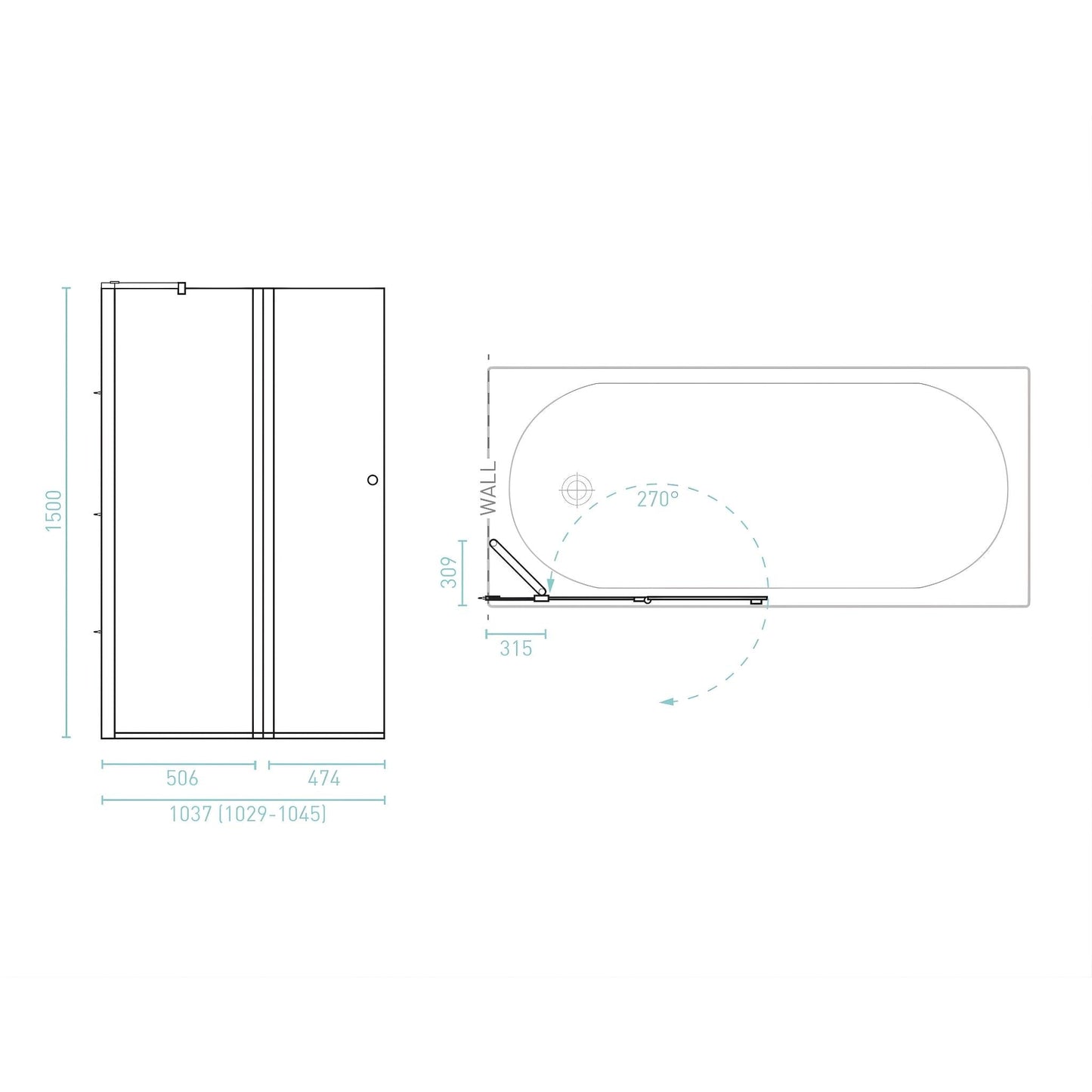 DECINA CASCADE FRAMELESS FIXED/ SWING PIVOT PANEL BATH SHOWER SCREEN