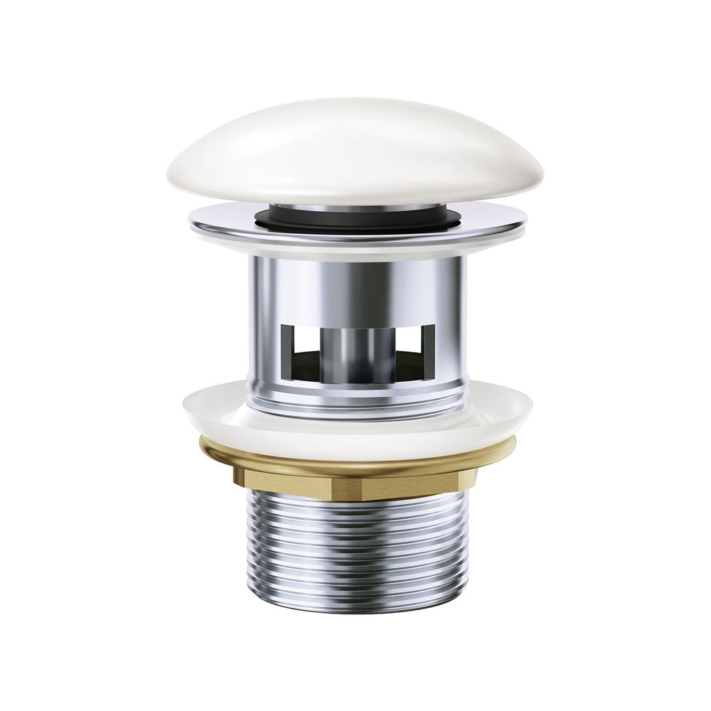 32/40mm Chrome Solid Brass Basin Pop-Up Waste with Ceramic Cap - Gloss White (Overflow)