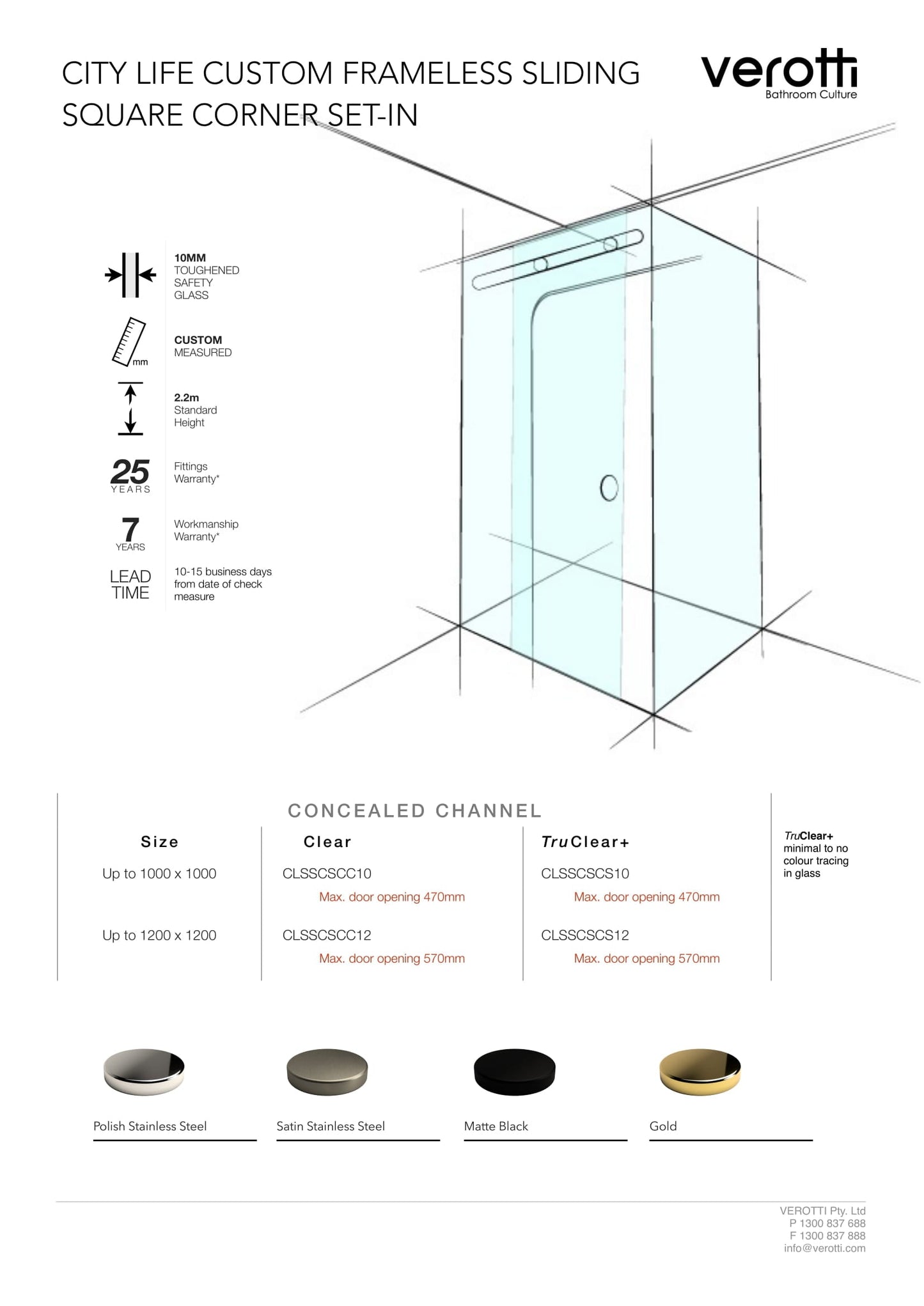 City Life Custom Frameless Sliding Series - Wall-To-Wall (2 Panels) - Up to 1600 / TruClear+ / Bracket
