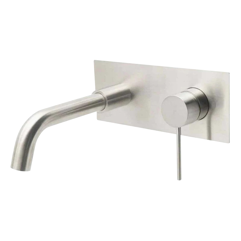 TRIM SET - City Life Inox Lead Free Rectangular Wall Mounted Basin/Bath Mixer W/- 190mm Spout, 6 Star, Includes Wall Breach Brushed Nickel