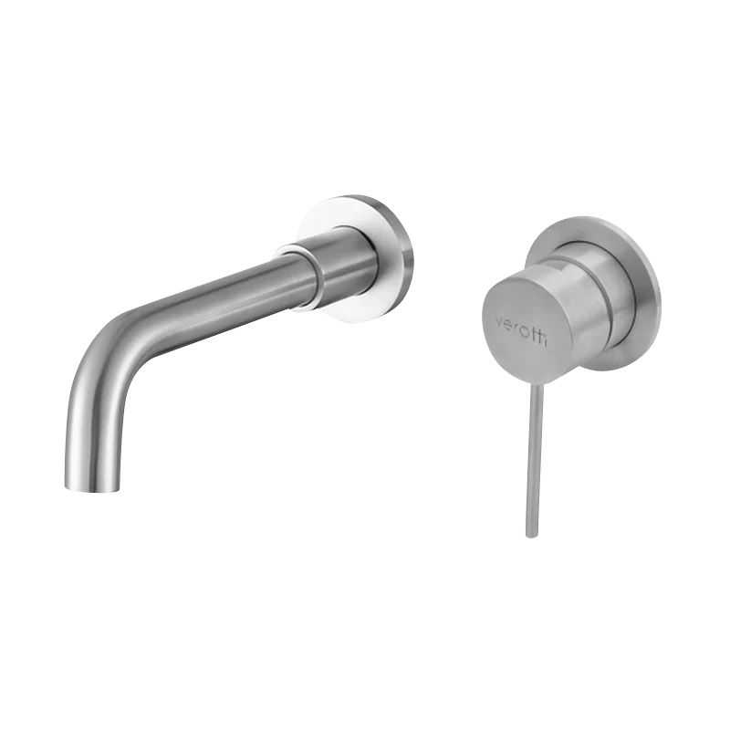 TRIM SET - City Life Inox Lead Free Minimalist Wall Mounted Basin/Bath Mixer W/- 190mm Spout 6 Star Inc: Wall Breach Brushed Nickel