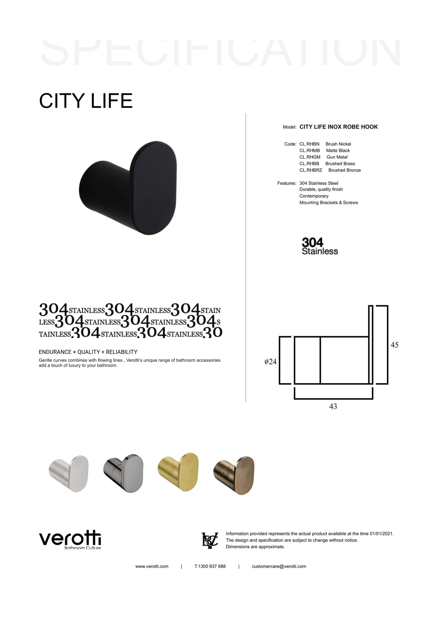 City Life Inox Robe Hook