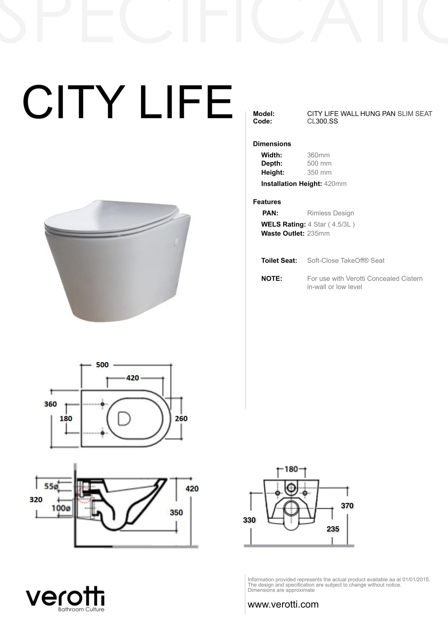CITY LIFE SLIM WALL HUNG PAN