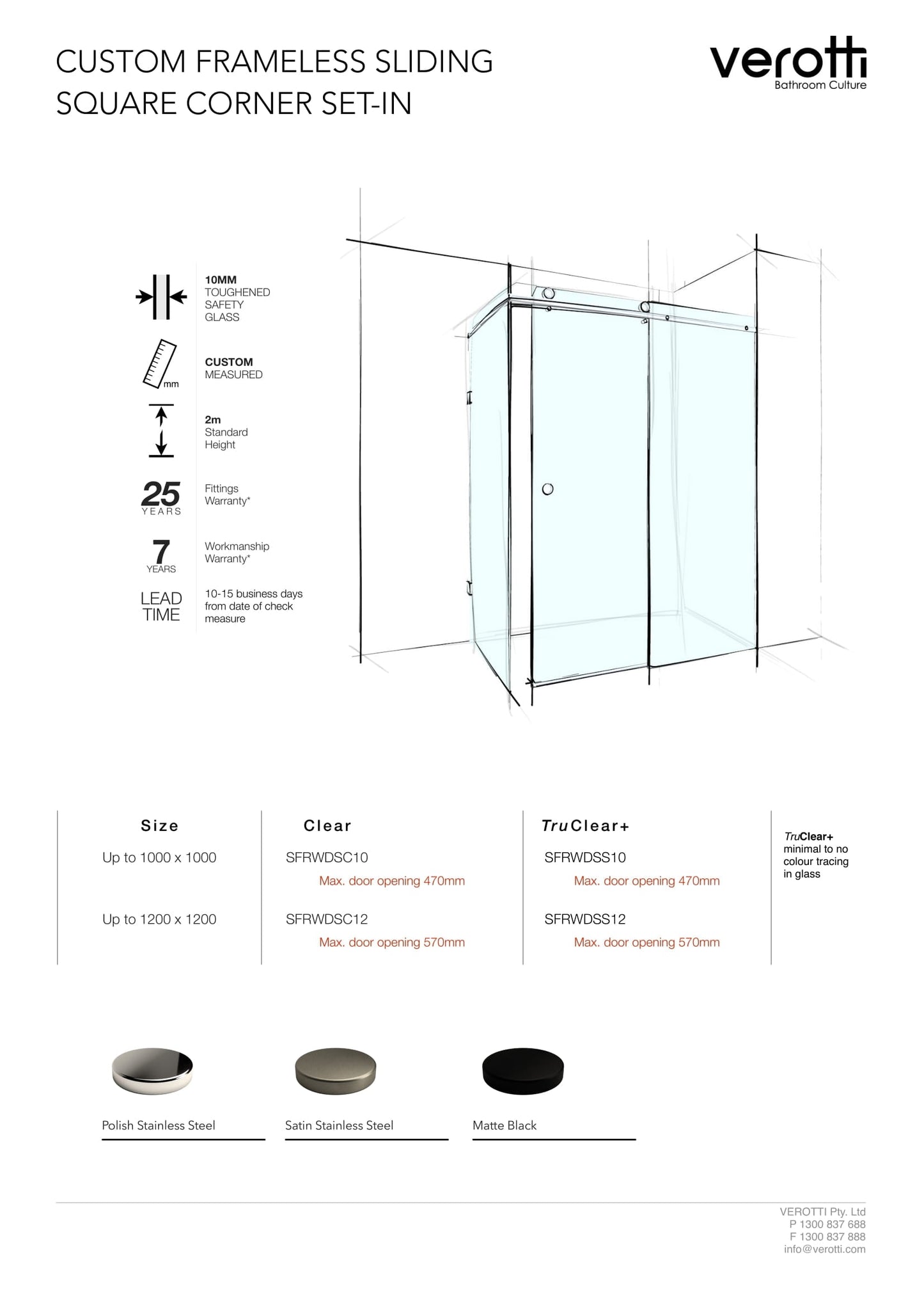Custom Frameless Sliding Square Corner Set-In - Up to 1000 x 1000 / Clear / Bracket