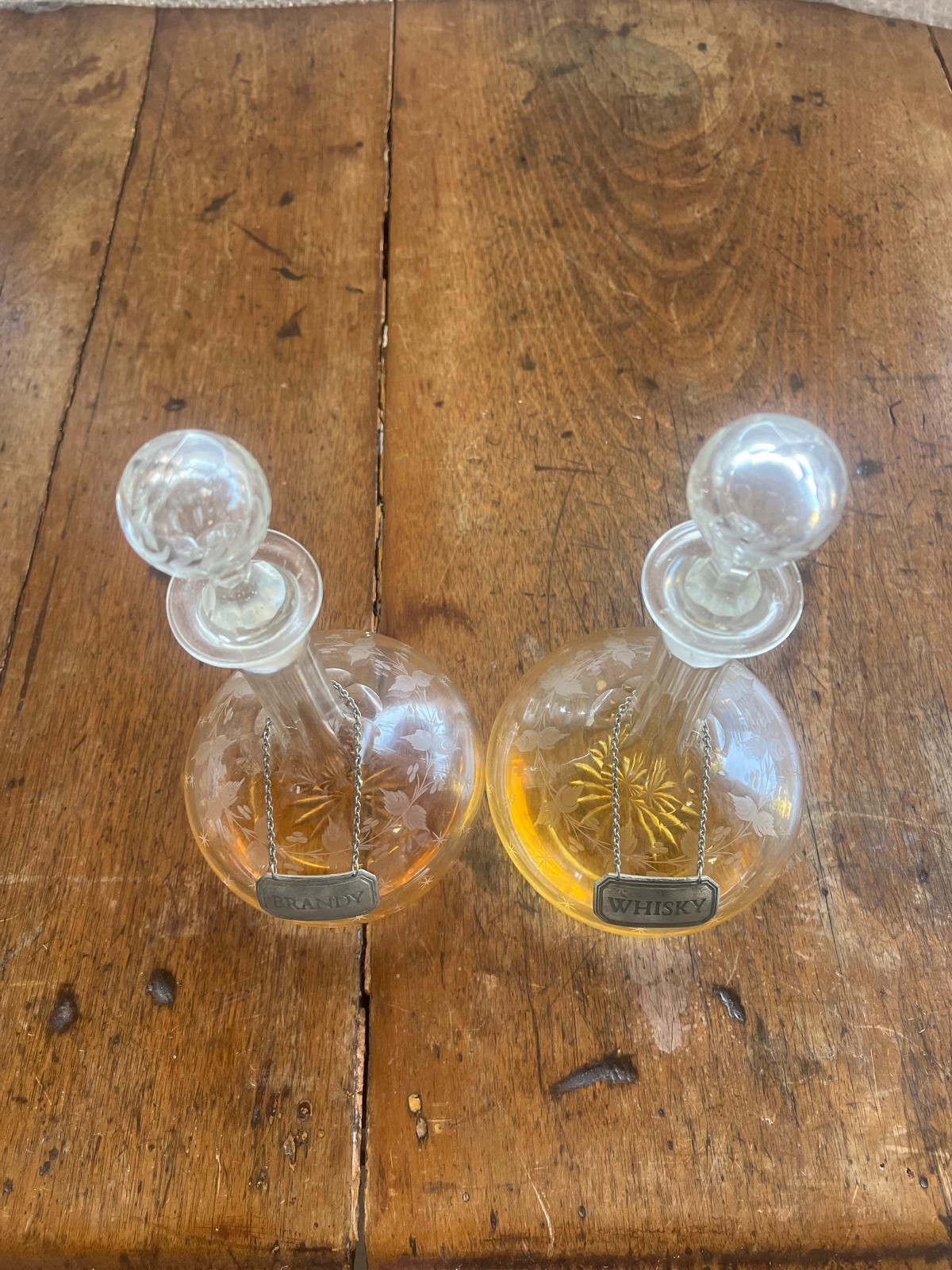Antique Whiskey & Brandy Decanter - with Labels - Reno Spares