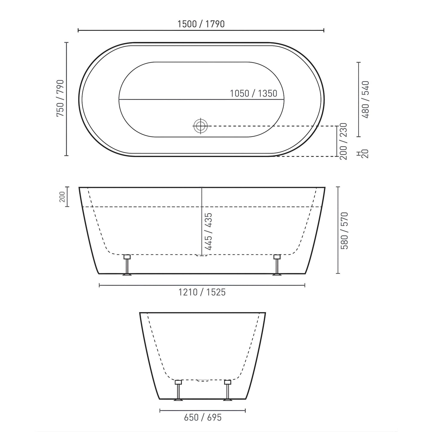 DECINA ELINEA FREESTANDING BATHTUB WITH INTEGRATED OVERFLOW GLOSS WHITE (AVAILABLE IN 1500MM AND 1790MM)
