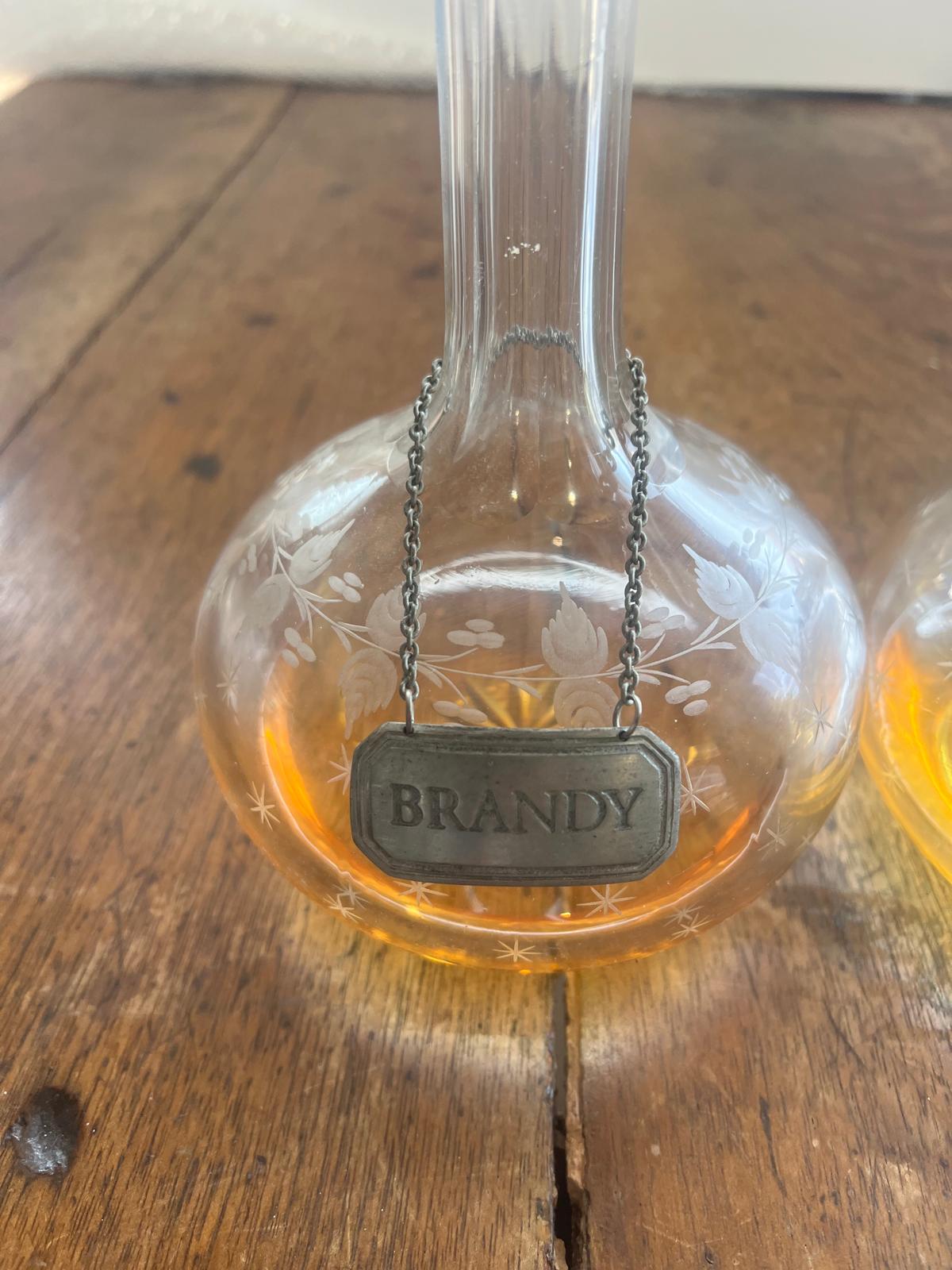 Antique Whiskey & Brandy Decanter - with Labels - Reno Spares