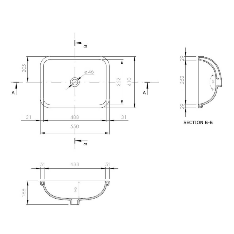 Turner Hastings Fino 55 x 41 Under Counter Basin