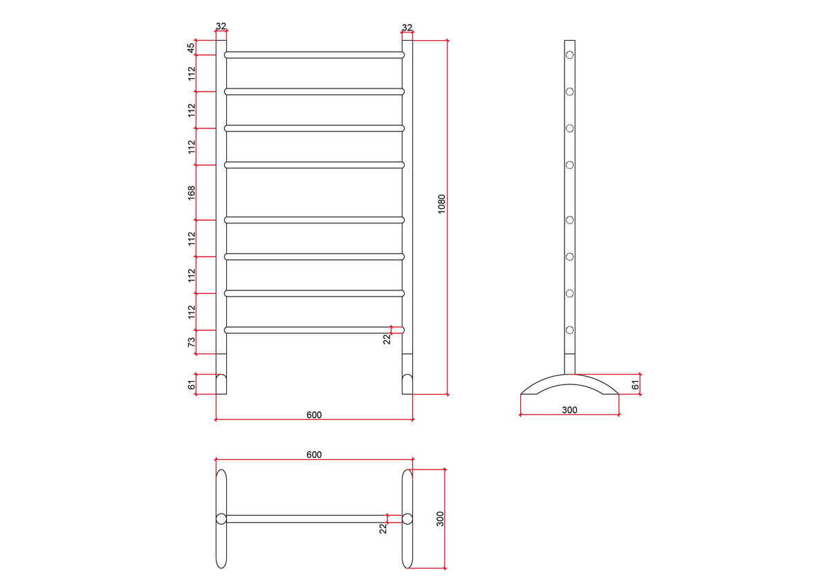 FS66EB Straight Round Free Standing Matt Black Heated Towel Rail