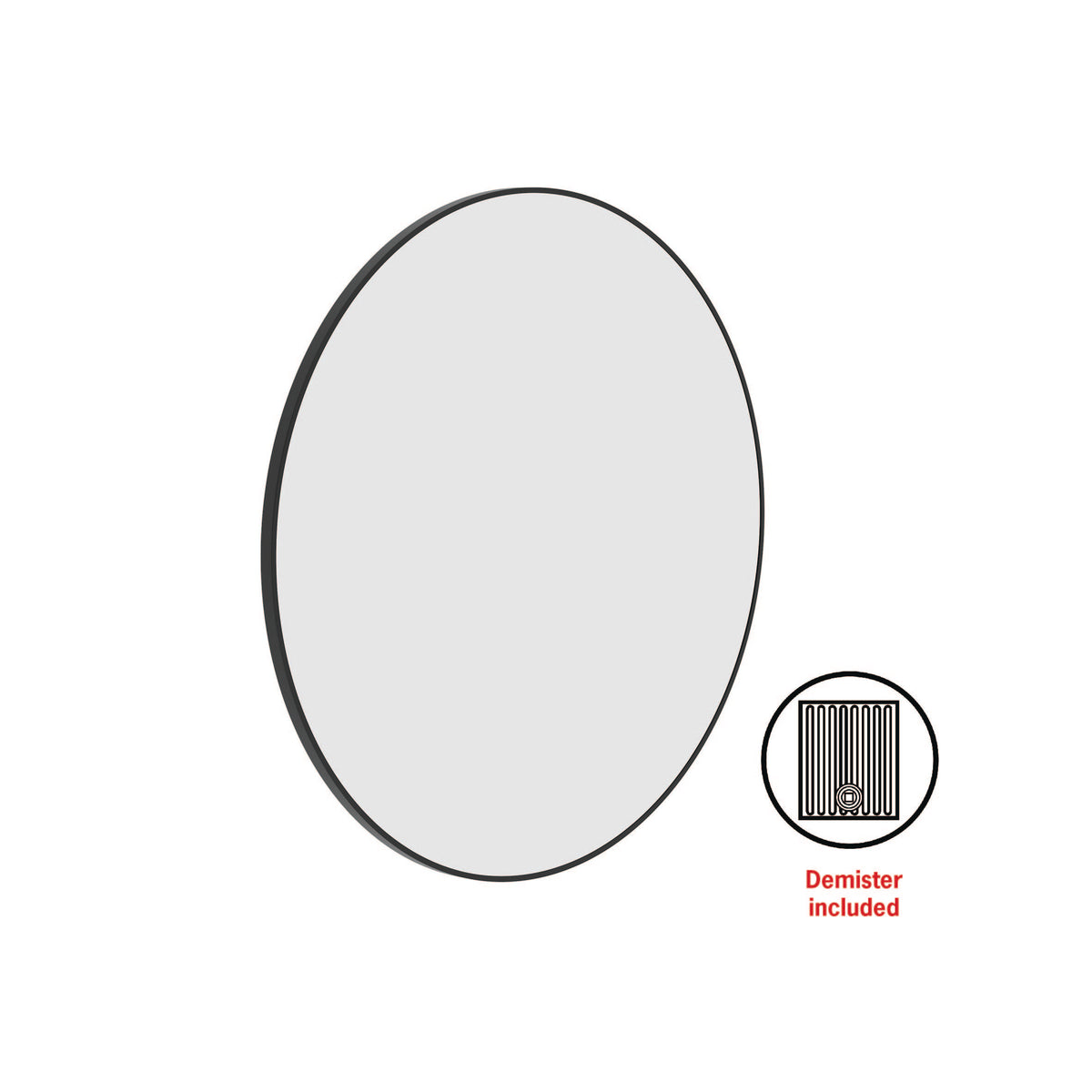 GR9090BD Round Black Framed Mirror Including Demister