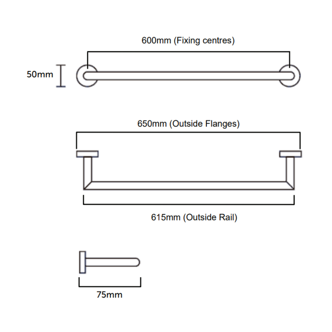 Greens Astro II Single Towel Rail 650mm Brushed Nickel