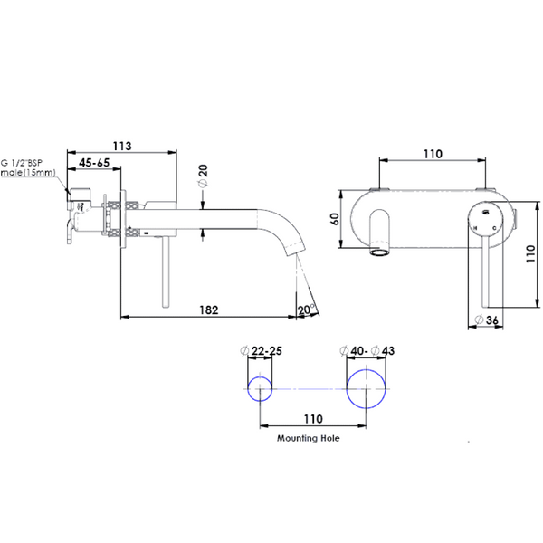 Textura Wall Basin Mixer W/Plate - Reno Spares