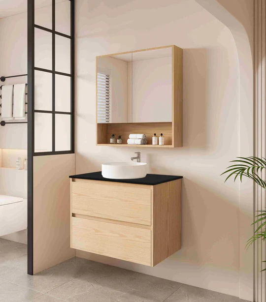 HERA 750mm Wall-Hung Vanity - Tas Oak - 750mm / Tas Oak Cabinet + Ceramic Top